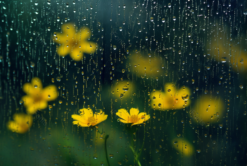 窗外雨滴油画般的黄色小菊花高清背景图,高清,摄影图,摄影图片,图片大全,摄影图免费下载